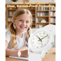 TENOCK Детские аналоговые часы с мягким ремешком 6088, водонепроницаемый 50M, белые (4187)