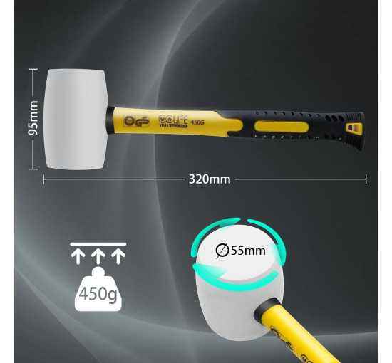 Гумовий молоток CCLIFE, 450 г, сертифікований TÜV та GS, з двома сторонами, м'який молоток для підлоги та плитки,  білий, (0087)
