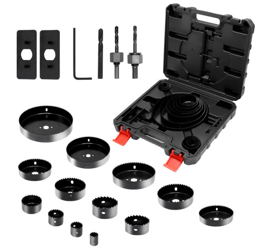 Набір коронок CCLIFE Ø19 мм - Ø152 мм, 19-предметний набір коронок, глибина різання 25 мм для дерева, чорний (0081)