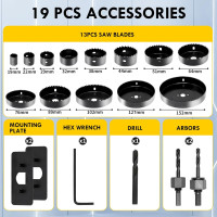 Набор коронок CCLIFE Ø19 мм - Ø152 мм, 19-предметный набор коронок, глубина резки 25 мм для дерева, черный (0081)