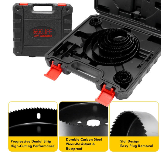 Набір коронок CCLIFE Ø19 мм - Ø152 мм, 19-предметний набір коронок, глибина різання 25 мм для дерева, чорний (0081)