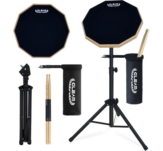 Пед для гри на барабанах GLEAM DPS-01 із залізною стійкою для барабанів, 12-дюймовий комплект безшумних педів, чорний (2108)