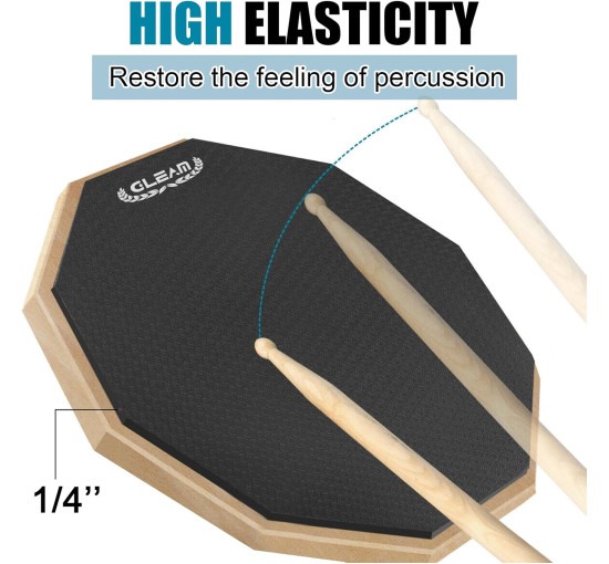 Пед для гри на барабанах GLEAM DPS-01 із залізною стійкою для барабанів, 12-дюймовий комплект безшумних педів, чорний (2108)