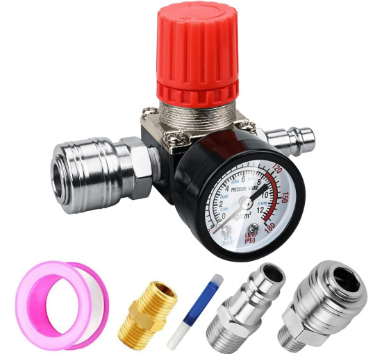 Preciva Регулятор тиску 1/4 дюйма, до 175 PSI для повітряних компресорів, чорний (5102)