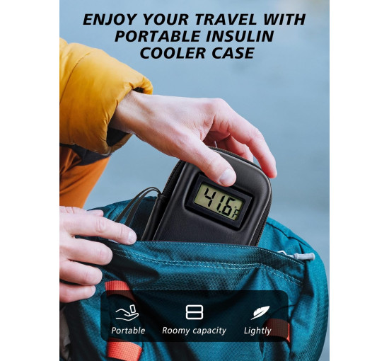 Дорожній футляр для охолодження інсуліну YOUSHARES з дисплеєм температури, футляр для ліків з 2 пакетами з льодом, схваленими TSA (2084)