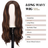 Длинные коричневые светлые парики FESHFEN для женщин, 22 дюйма, синтетический волнистый парик с пробором посередине для ежедневной вечеринки (0104)