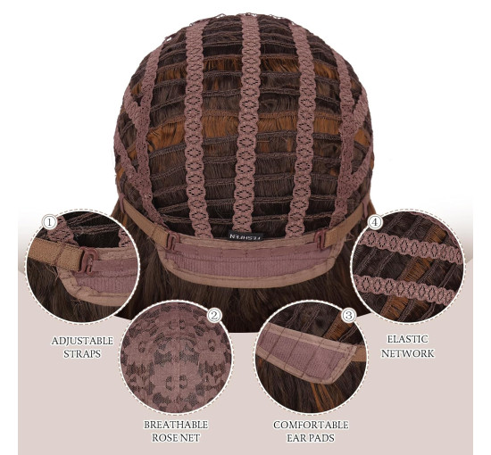 Довгі коричневі світлі перуки FESHFEN для жінок, 22 дюйми, синтетичний хвилястий перука з проділом посередині для щоденної вечірки (0104)