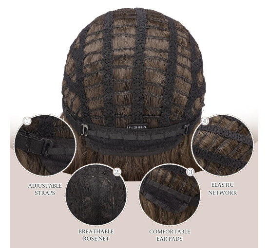 Довгі середньо-коричневі перуки FESHFEN для жінок, 22-дюймовий синтетичний хвилястий (0103)