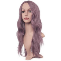 Довга хвиляста перука FESHFEN  бузковий фіолетовий, середній проділ натурального вигляду, синтетичні жіночі перуки для щоденного косплею 22 дюйми (0096)