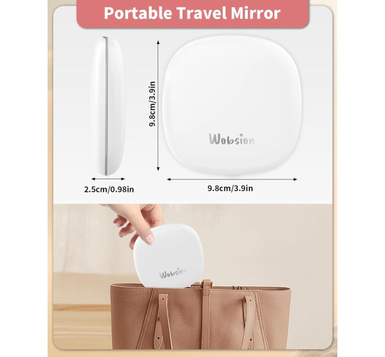 Дзеркало для макіяжу WOBSION BM-2320B-2 з підсвічуванням та збільшенням, складне дзеркало для сумки, подарунок, білий (0042)