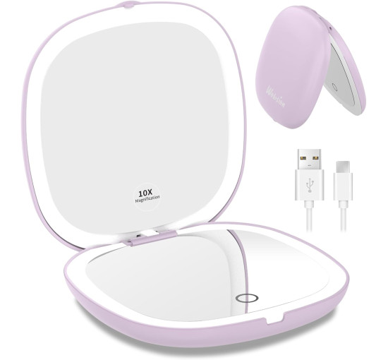 Зеркало для макияжа WOBSION BM-2320B-2 с подсветкой и увеличением, складное зеркало для сумки, подарок, фиолетовое (0041)
