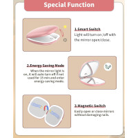 Зеркало для макияжа WOBSION BM-2320B-2 с подсветкой и увеличением, сложное зеркало для сумки, подарок, розовое золото (0043)