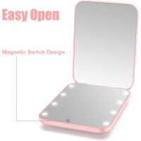 Зеркало для макияжа WOBSION MR-L2307 с подсветкой, с 1/3-кратным увеличением, с регулируемой яркостью для кармана, розовый (0050)