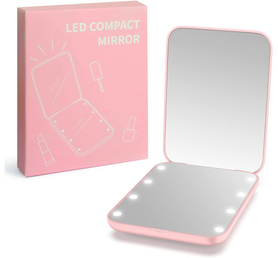 Дзеркало для макіяжу WOBSION MR-L2307 з підсвічуванням, з 1/3-кратним збільшенням, з регульованою яскравістю для кишені, рожевий (0050)