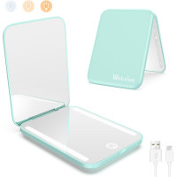 Дзеркало для макіяжу WOBSION MR-L2307C-Cyan FR з підсвічуванням, з 1/3-кратним збільшенням, з регульованою яскравістю для кишені, блакитний (0048)