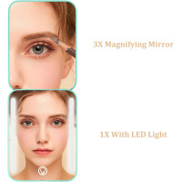 Зеркало для макияжа WOBSION MR-L2307C-Cyan FR с подсветкой, с 1/3-кратным увеличением, с регулируемой яркостью для кармана, голубой (0048)