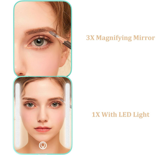 Дзеркало для макіяжу WOBSION MR-L2307C-Cyan FR з підсвічуванням, з 1/3-кратним збільшенням, з регульованою яскравістю для кишені, блакитний (0048)