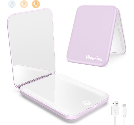 Дзеркало для макіяжу WOBSION MR-L2307C-Violet FR з підсвічуванням, з 1/3-кратним збільшенням для жінок, фіолетовий (0047)