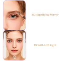 Зеркало для макияжа WOBSION MR-L2307C-Violet FR с подсветкой, с 1/3-кратным увеличением для женщин, фиолетовый (0047)