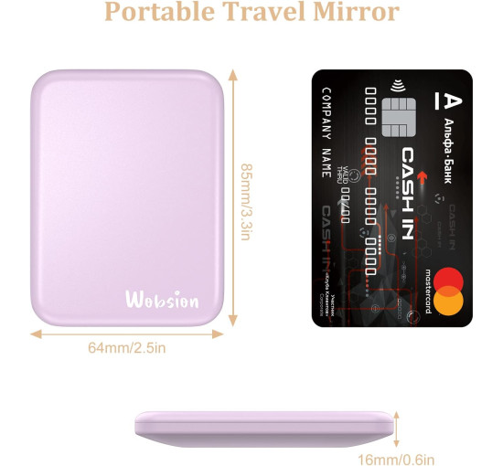 Дзеркало для макіяжу WOBSION MR-L2307C-Violet FR з підсвічуванням, з 1/3-кратним збільшенням для жінок, фіолетовий (0047)