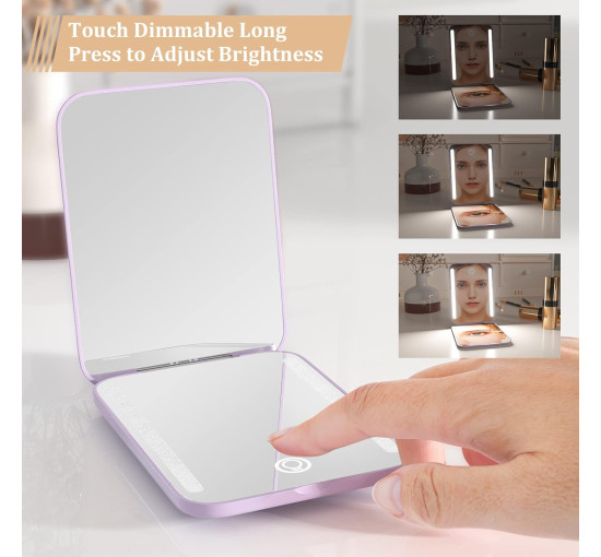 Дзеркало для макіяжу WOBSION MR-L2307C-Violet FR з підсвічуванням, з 1/3-кратним збільшенням для жінок, фіолетовий (0047)