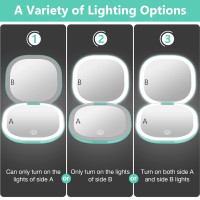 Зеркало для путешествий WOBSION 2311S-3 с подсветкой, аккумуляторное компактное увеличительное зеркало 1x/10x, голубое (0045)
