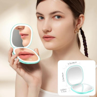 Зеркало для путешествий WOBSION 2311S-3 с подсветкой, аккумуляторное компактное увеличительное зеркало 1x/10x, голубое (0045)