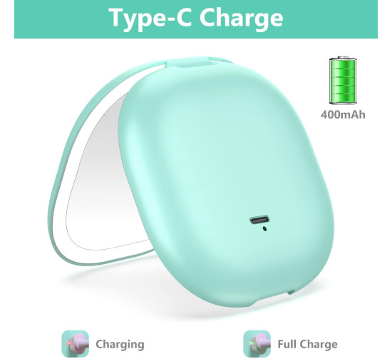 Дзеркало для подорожей WOBSION 2311S-3 з підсвічуванням, акумуляторне компактне збільшувальне дзеркало 1x/10x, блакитне (0045)