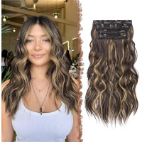 FESHFEN Накладные волосы на прическе, длинные волнистые густые волосы, мелированные, шоколадно-коричневый (5189)