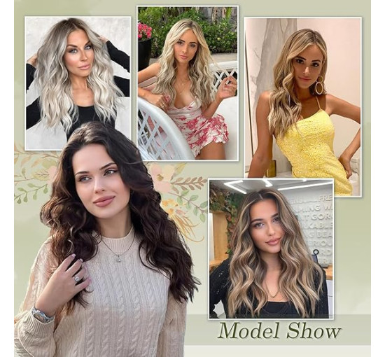 FESHFEN Накладне волосся на зачісці, довге хвилясте густе волосся, меліроване, шоколадно-коричневий (5189)