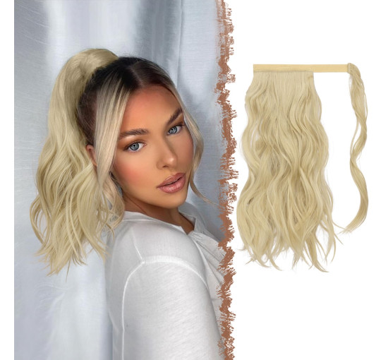 Хвилясте подовження хвоста FESHFEN, натуральне кучеряве обгортання навколо хвостиків, синтетична довга заколка, блідо-попелястий блондин (0119)