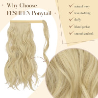 Волнистое удлинение хвоста FESHFEN, натуральное вьющееся обертывание вокруг хвостиков, синтетическая длинная заколка, бледно-пепельный блондин (0119)