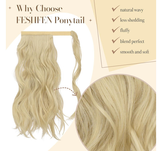 Хвилясте подовження хвоста FESHFEN, натуральне кучеряве обгортання навколо хвостиків, синтетична довга заколка, блідо-попелястий блондин (0119)