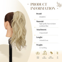 Волнистое удлинение хвоста FESHFEN, натуральное вьющееся обертывание вокруг хвостиков, синтетическая длинная заколка, бледно-пепельный блондин (0119)