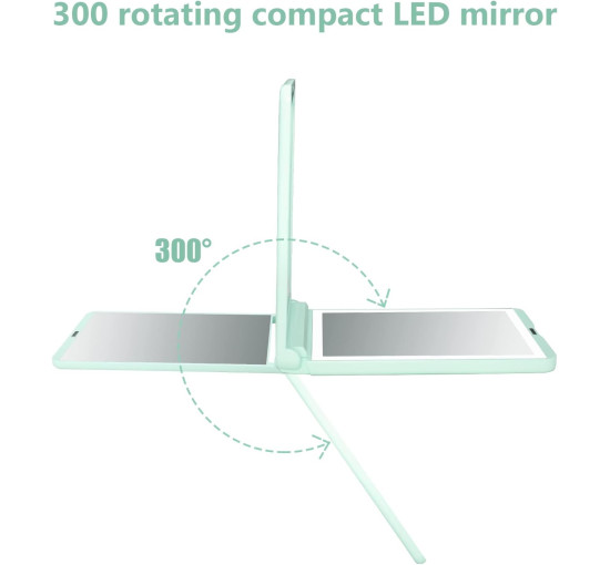 Компактне дзеркало WOBSION з підсвічуванням1x/3x збільшувальне, портативне дзеркало з поворотом і розкладом на 300°, блакитний (0046)