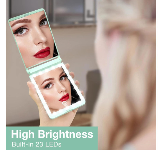 Компактне дзеркало WOBSION з підсвічуванням1x/3x збільшувальне, портативне дзеркало з поворотом і розкладом на 300°, блакитний (0046)