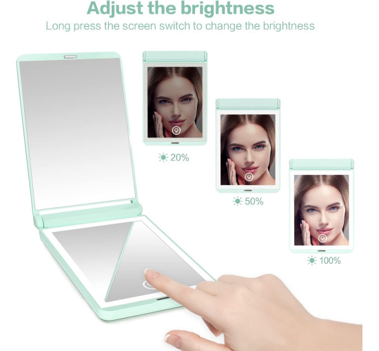 Компактне дзеркало WOBSION з підсвічуванням1x/3x збільшувальне, портативне дзеркало з поворотом і розкладом на 300°, блакитний (0046)