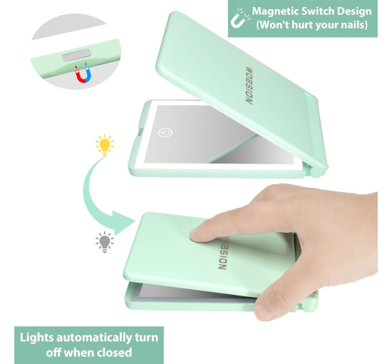 Компактне дзеркало WOBSION з підсвічуванням1x/3x збільшувальне, портативне дзеркало з поворотом і розкладом на 300°, блакитний (0046)