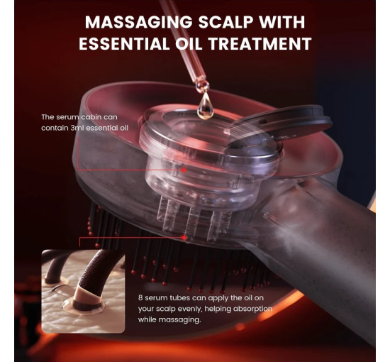 Масажер для шкіри голови Nicebeam 3-в-1 з червоною світлотерапією для росту волосся та здоров'я шкіри голови (0133)