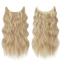 Нарощування волосся FESHFEN, довге, хвилясте нарощування волосся, синтетичне волосся, перуки для жінок, темно-золотистий мікс бежевий блонд, 50 см (0085)