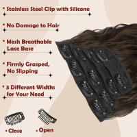 Наращивание волос FESHFEN на заколках для женщин, длинное волнистое мягкое синтетическое сочетание, 20 дюймов темно-коричневый (0107)