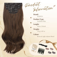 Наращивание волос FESHFEN на заколках, мягкое синтетическое наращивание волос для женщин, 20 дюймов, коричневый и каштановый (0110)