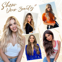 Наращивание волос FESHFEN на заколках, мягкое синтетическое наращивание волос для женщин, 20 дюймов, коричневый и каштановый (0110)