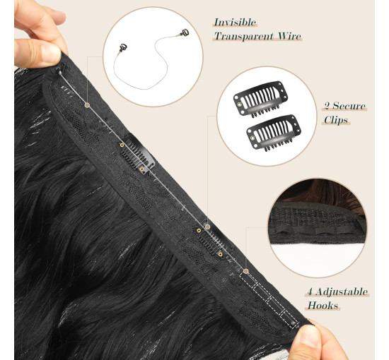 Нарощування волосся FESHFEN, невидимі секретні нарощування волосся, перуки для жінок, 40 см, Чорний (0086)