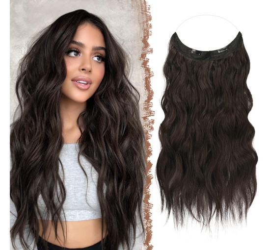 Нарощування волосся FESHFEN, невидимі секретні нарощування волосся, синтетичне волосся, перуки для жінок, темно-коричневі, 40 см (0089)