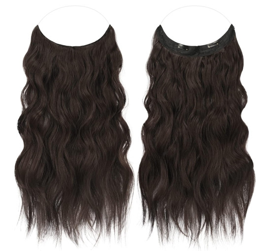 Нарощування волосся FESHFEN, невидимі секретні нарощування волосся, синтетичне волосся, перуки для жінок, темно-коричневі, 40 см (0089)