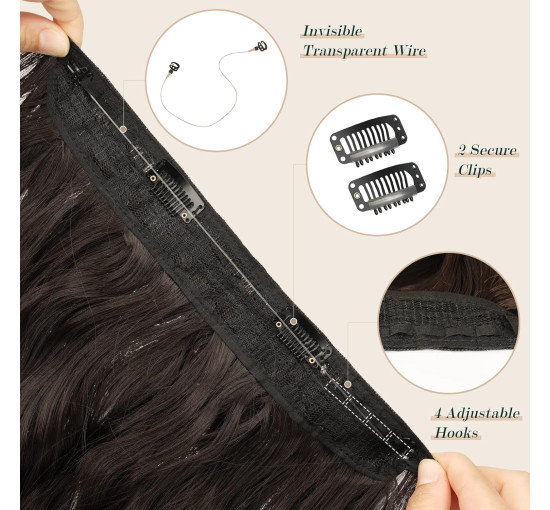 Нарощування волосся FESHFEN, невидимі секретні нарощування волосся, синтетичне волосся, перуки для жінок, темно-коричневі, 40 см (0089)