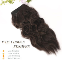 Наращивание волос FESHFEN, невидимые секретные наращивания волос, синтетические волосы, парики для женщин, темно-коричневые, 40 см (0089)