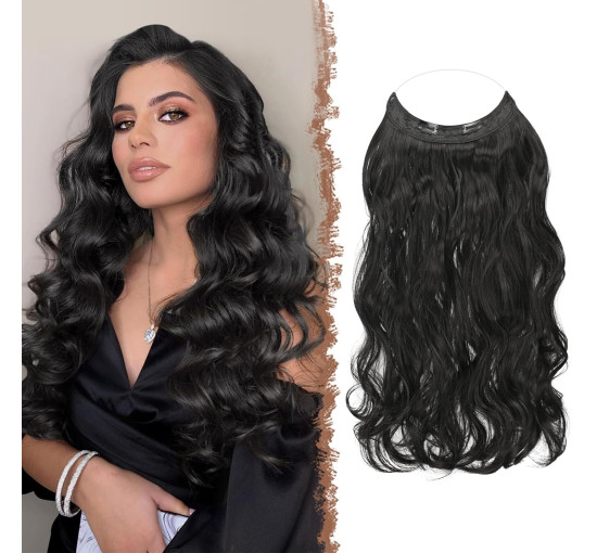 Невидимі дротяні нарощування волосся FESHFEN, синтетичне регульоване кучеряве волосся для жінок 20 дюймів, натуральний чорний (0116)