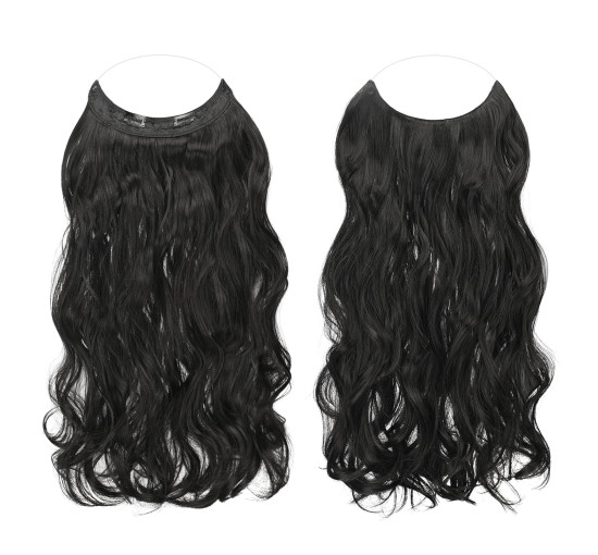Невидимі дротяні нарощування волосся FESHFEN, синтетичне регульоване кучеряве волосся для жінок 20 дюймів, натуральний чорний (0116)
